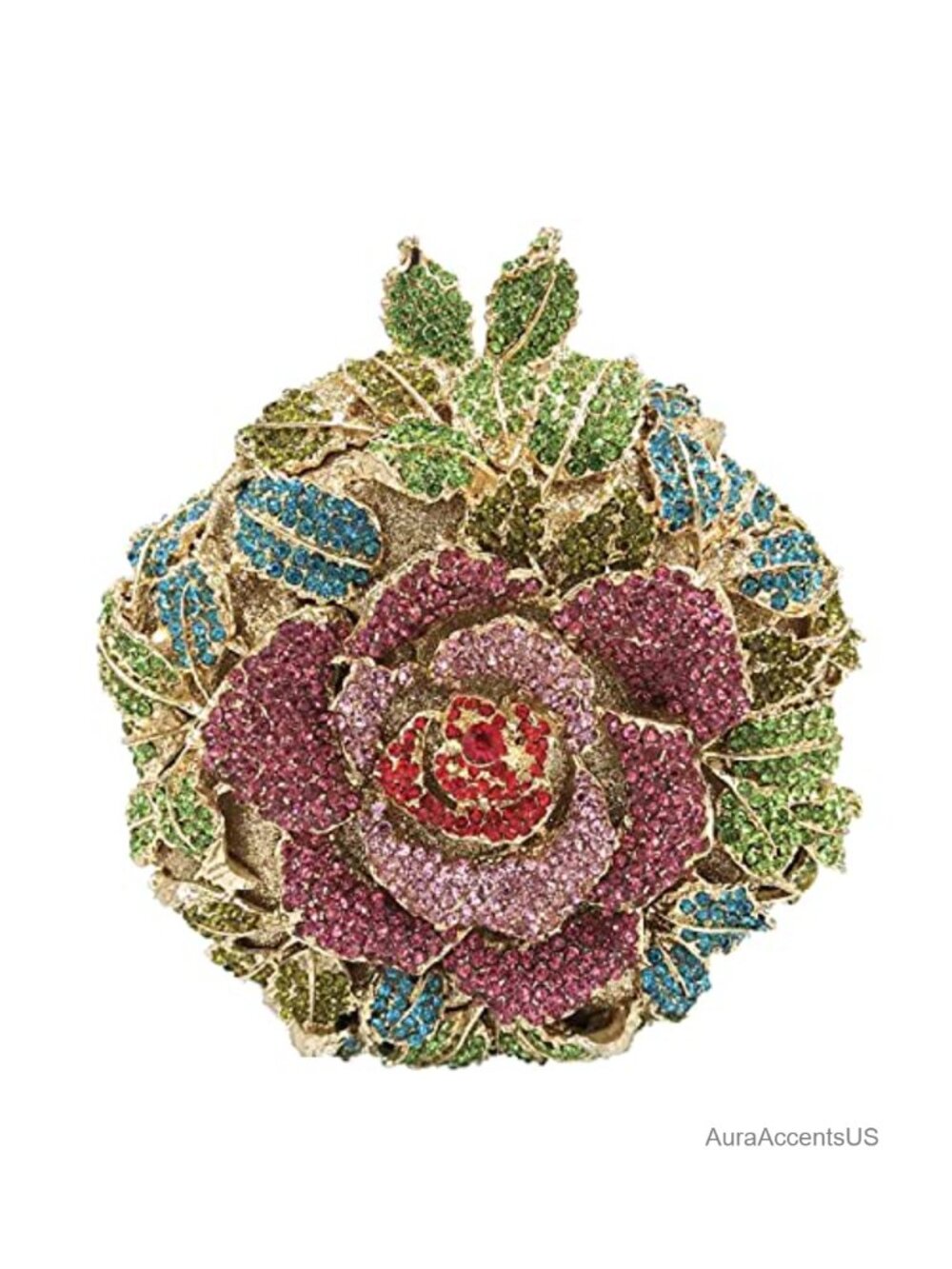 Mini Round Crystal Clutch Evening Bag Rose Flower Minaudiere